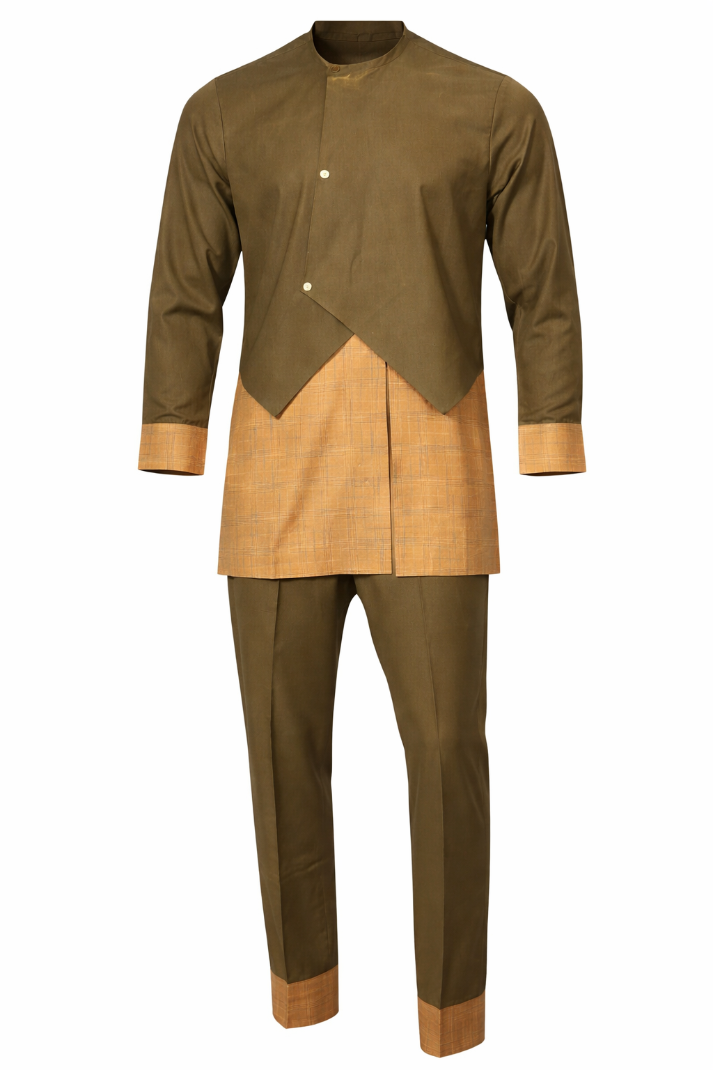 Olive & Tan Asymmetrical Two-Tone Senator Set