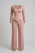 Blush Lace-Sleeve Corset 2Pcs