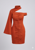 Rust Asymmetric Cut-Out Ruched Mini Dress
