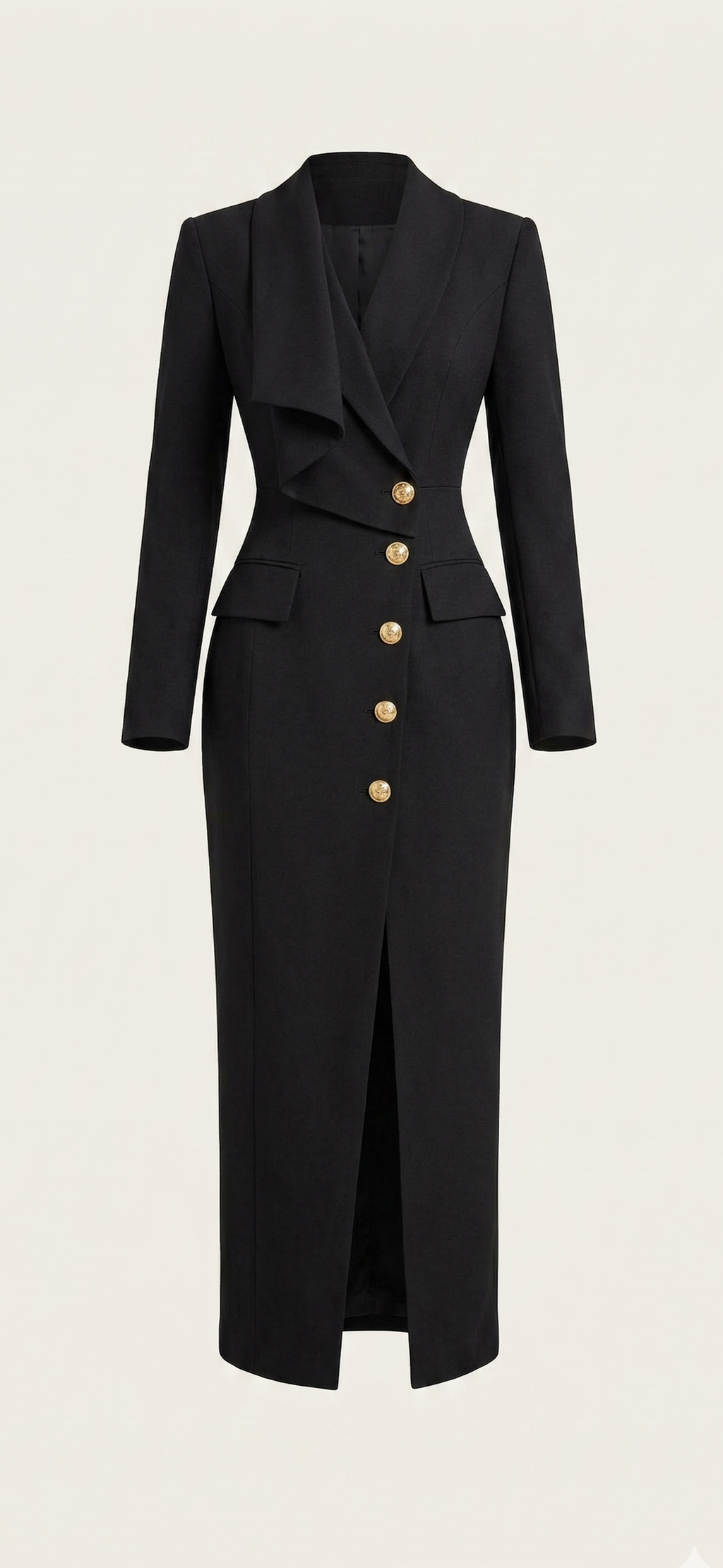 Black Gold-Button Blazer Midi Dress