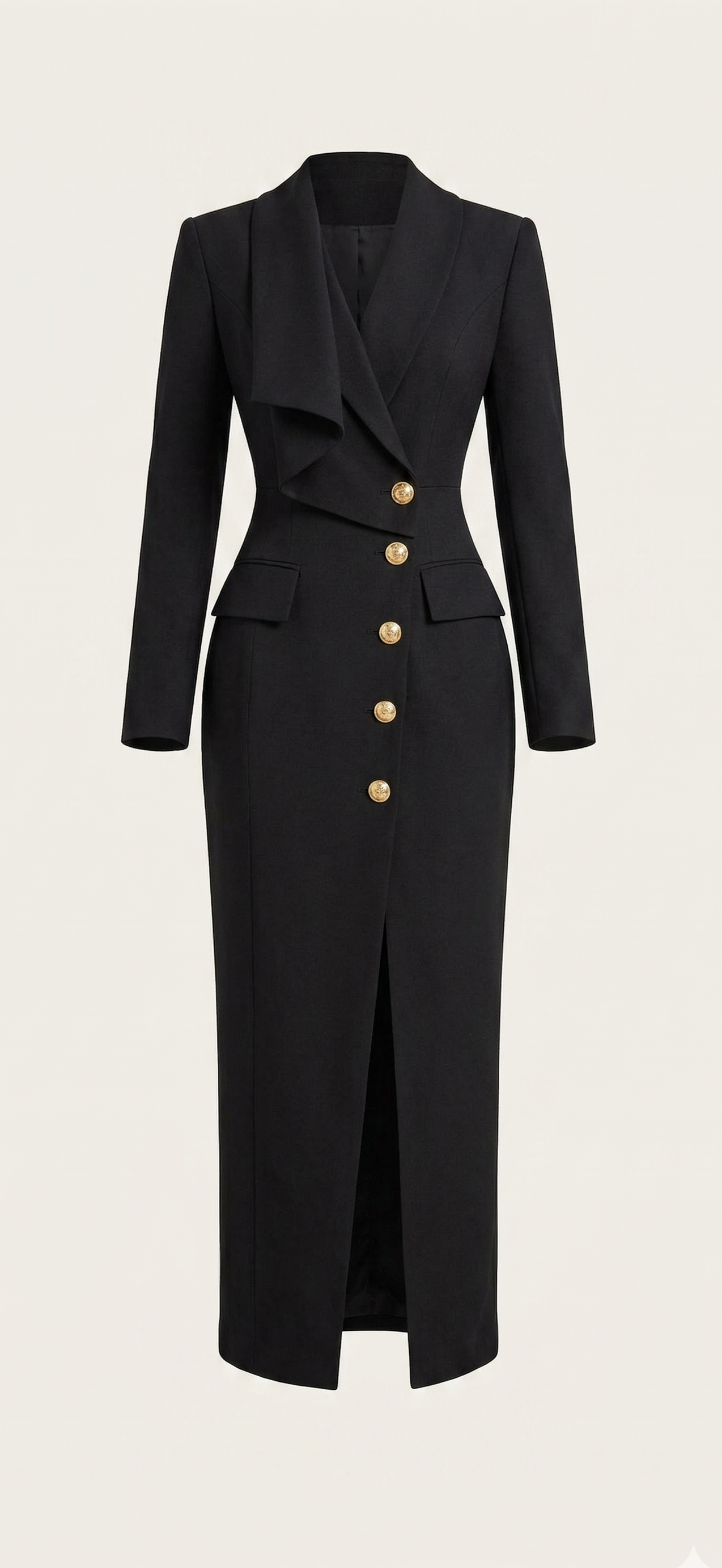 Black Gold-Button Blazer Midi Dress
