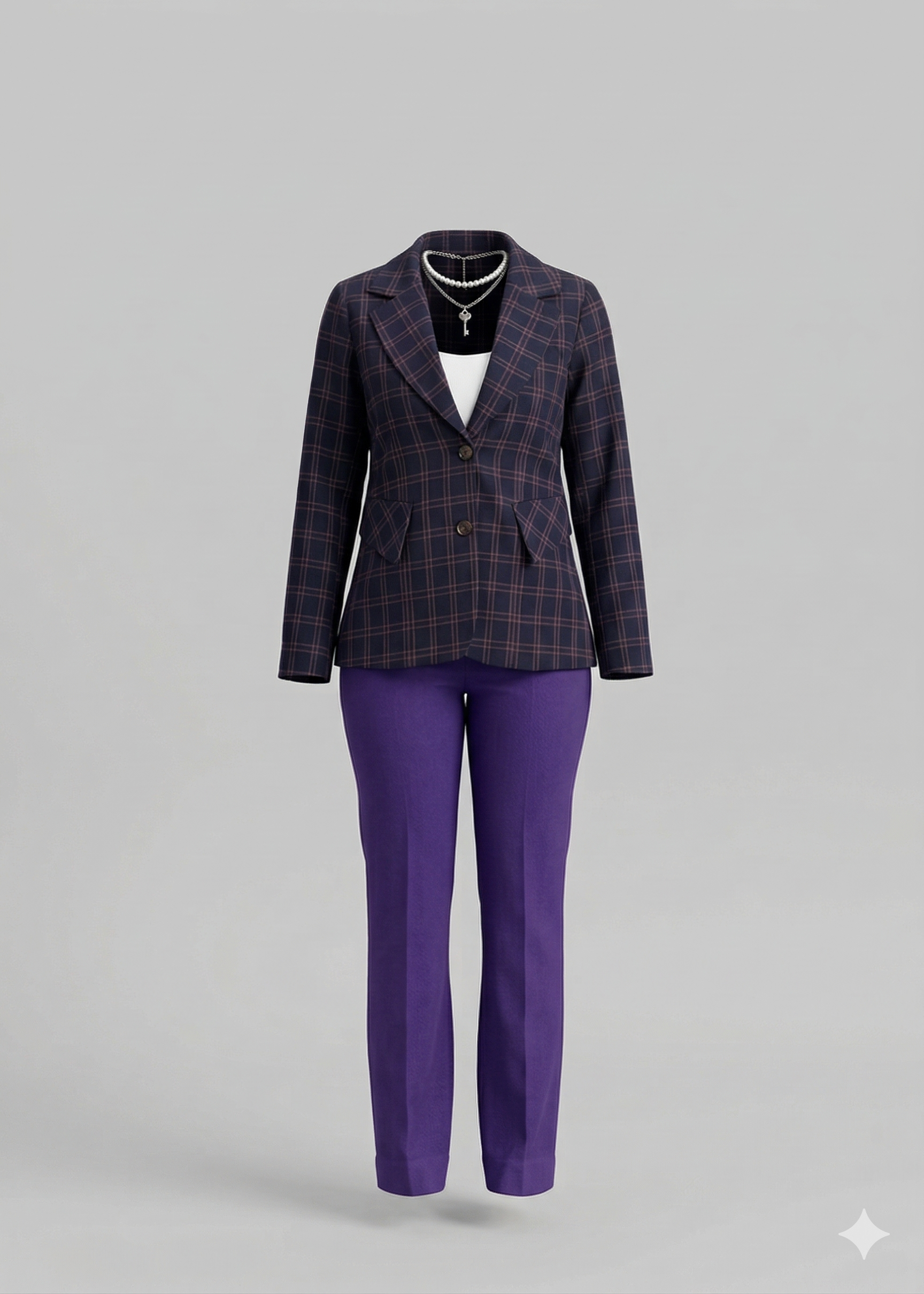 PLAID BLAZER & PURPLE TROUSER SET