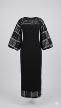 Black Aso-Oke Panel Balloon Sleeve Midi Dress