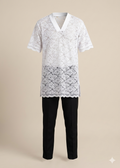White Lace Longline Tunic & Black Trouser Set