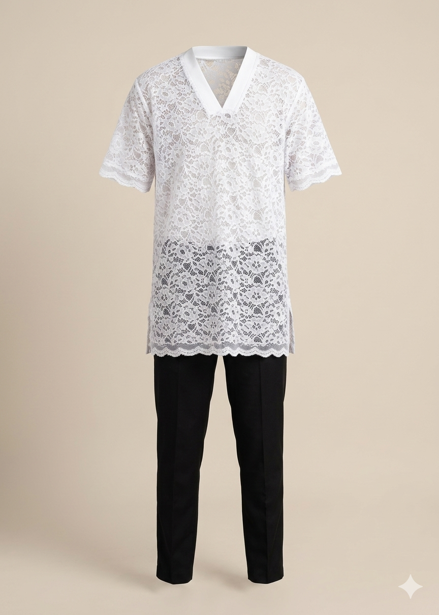 White Lace Longline Tunic & Black Trouser Set