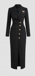 Black Gold-Button Blazer Midi Dress