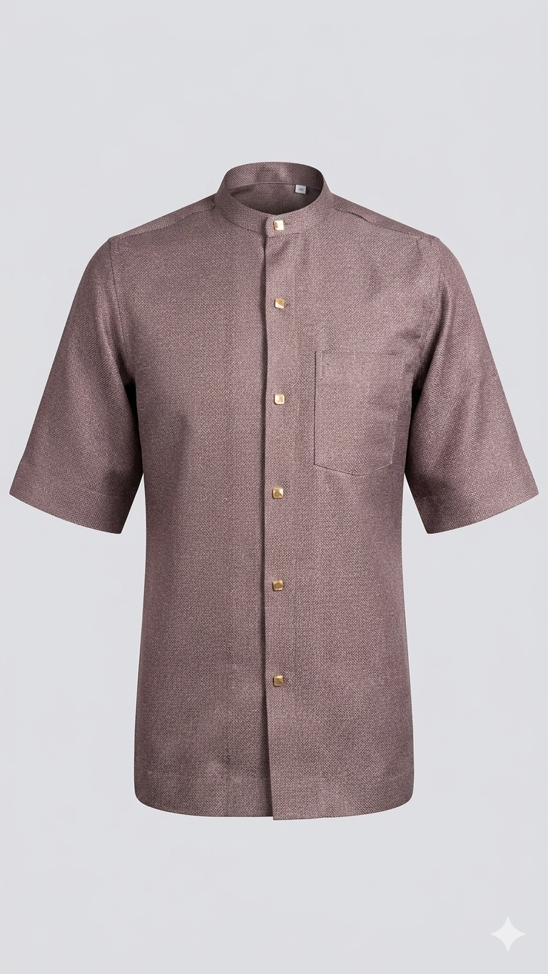 Coffee Brown Bishop Collar Shirt