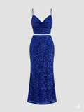 Royal Blue Sequin Crop Top & Midi Skirt