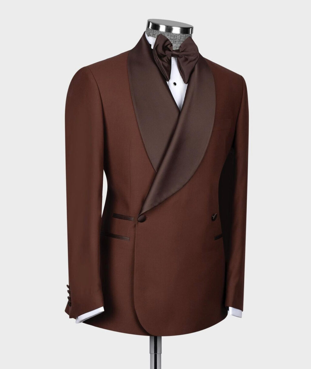 Mani's fashion-Plain brown and duchess neck two pcs suit